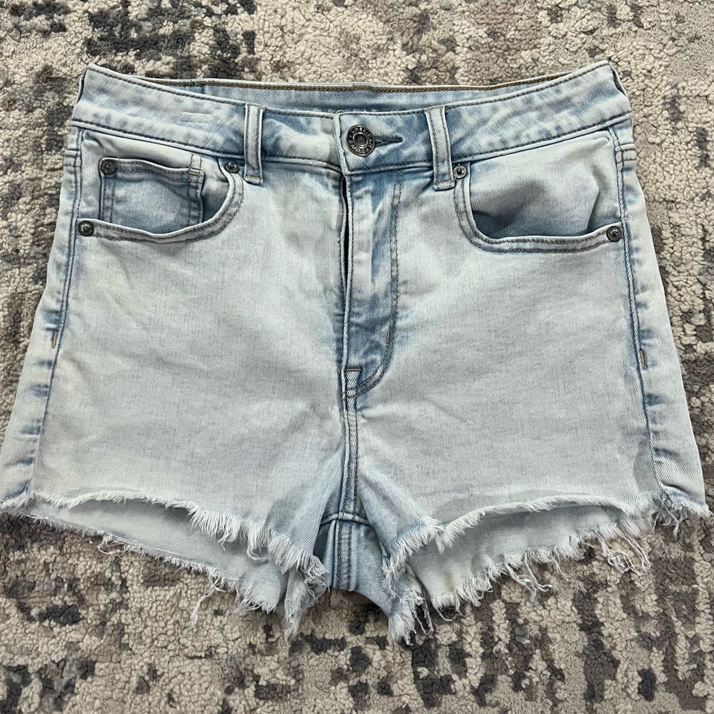 American Eagle Outfitters Light Wash Frayed Jean Shorts